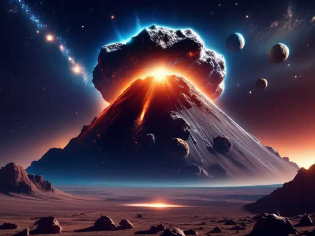 Impacto de asteroides en la Tierra: vista cinematográfica de un asteroide masivo acercándose