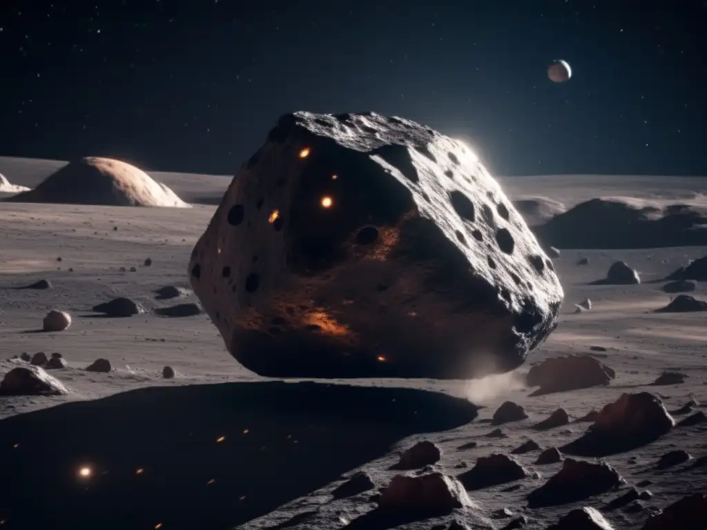 Impacto de asteroides tipo C: nave espacial explorando en el espacio