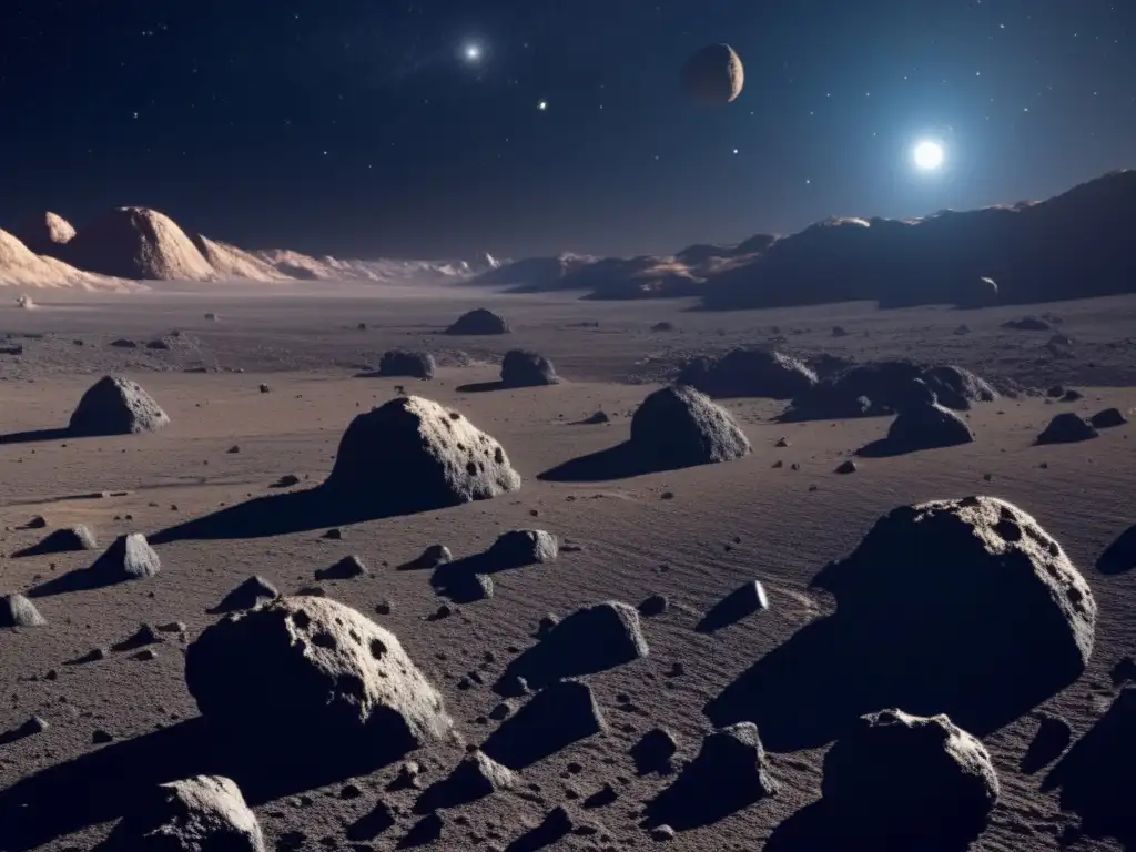 Impacto de los asteroides tipo C en el oscuro campo estelar, revelando belleza y misterio cósmico
