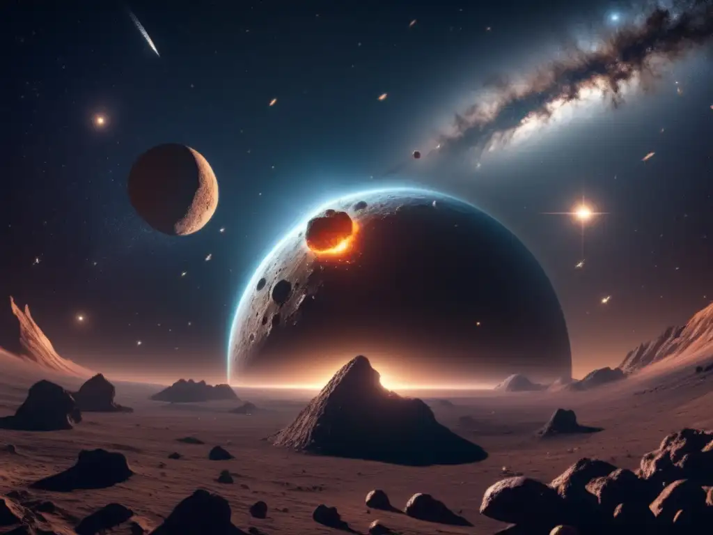Impacto asteroides televisión: Vista impresionante del espacio con asteroides, cometas y un planeta colorido