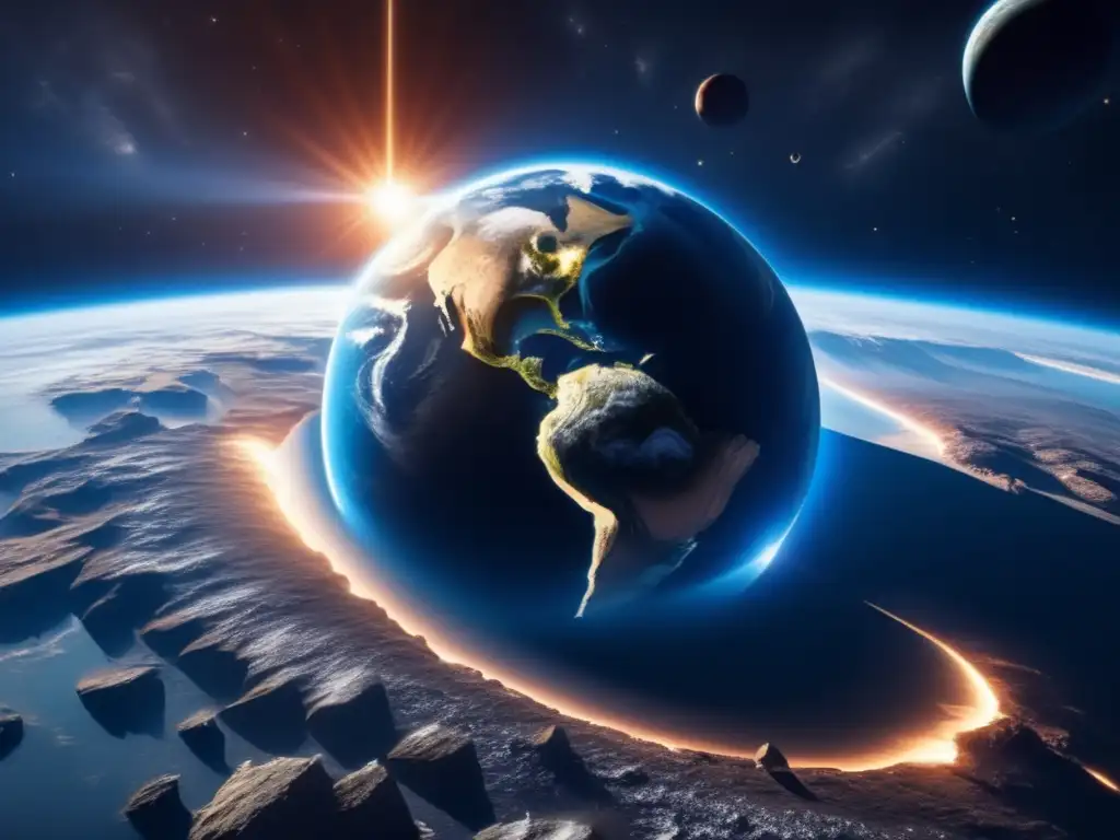 Impacto de asteroides en VR: vista impresionante de la Tierra desde el espacio, con un asteroide gigante acercándose