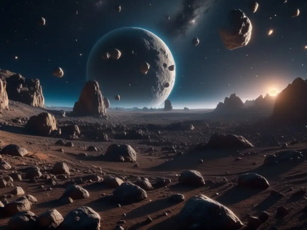 Impacto de asteroides: vista panorámica 8k de un campo vasto y otro mundo de asteroides, con detalles intrincados y colores vibrantes