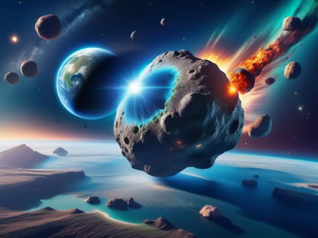 Impacto cósmico en la Tierra: asteroide masivo amenazante, atmósfera tensa, peligro inminente