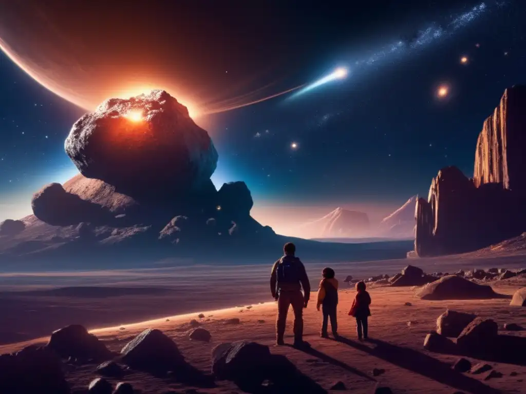 Impacto cultural asteroides: Escena cinemática impresionante con asteroide masivo y onlookers asombrados