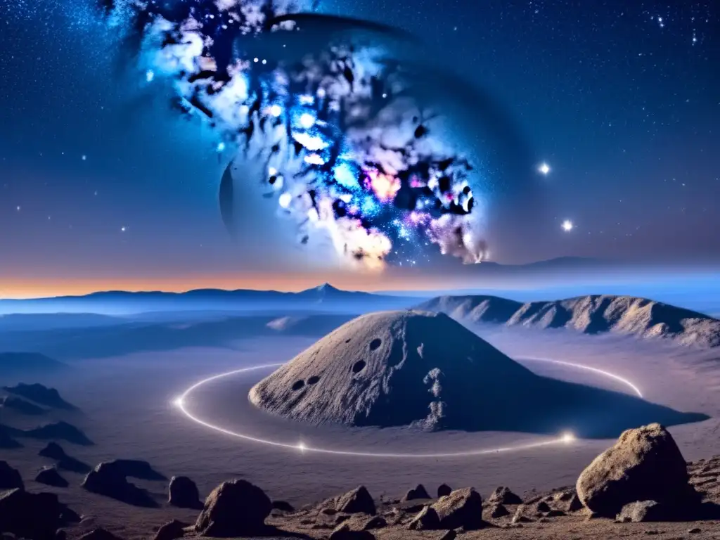 Impacto cultural de los asteroides: impresionante imagen del cielo nocturno estrellado y un imponente asteroide con detalle asombroso
