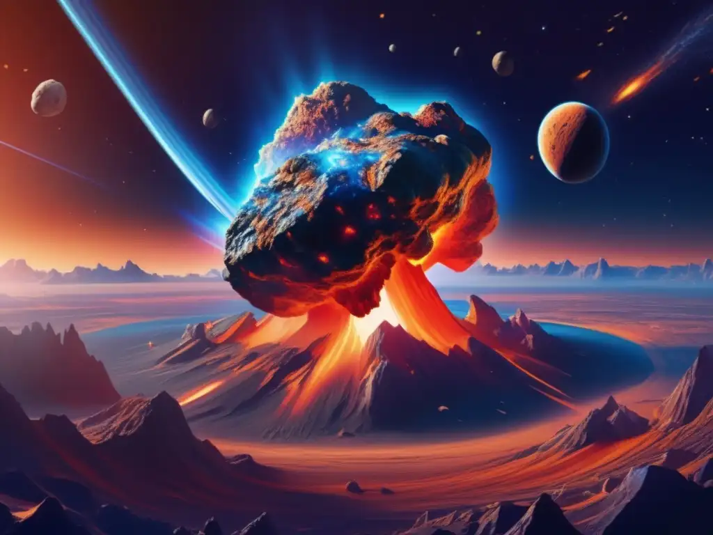 Impacto asteroides evolución terrestre: Ilustración 8K detallada de un asteroide masivo que se dirige hacia la Tierra