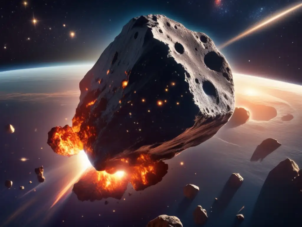 Impacto devastador de asteroide en la Tierra, con escena impactante de explosión y destrucción
