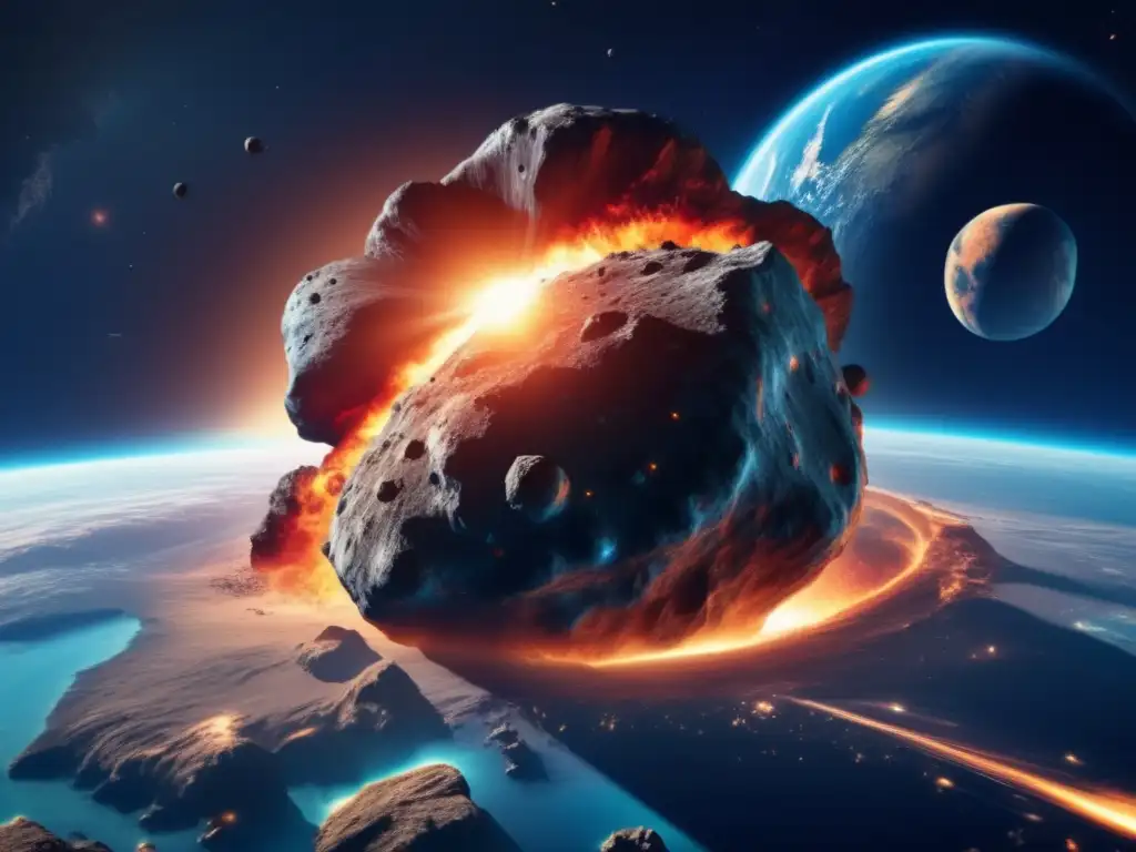 Impacto económico de asteroides en la Tierra: Asteroide masivo se acerca amenazante a la Tierra, contrastando su belleza con el peligro inminente