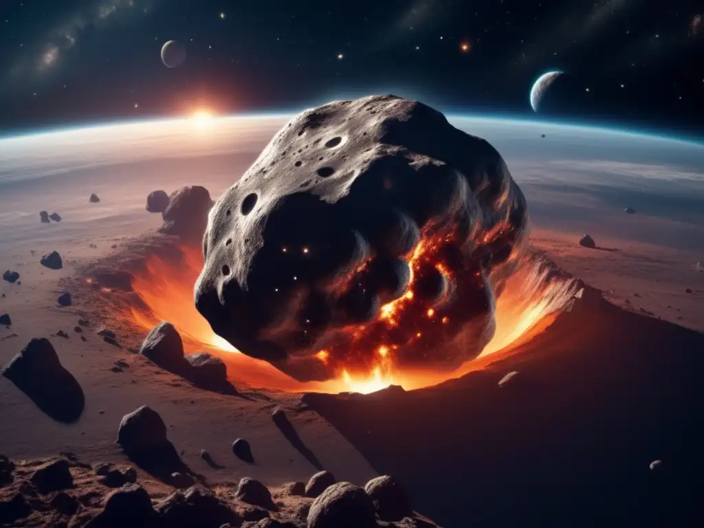 Impacto inminente de asteroide hacia la Tierra: peligro, tamaño, presencia, espacio, observación científica, estación espacial futurista