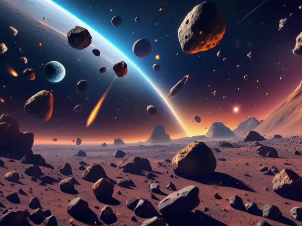 Impacto inminente: vasto espacio repleto de asteroides en 8k, con texturas, colores y formas variadas