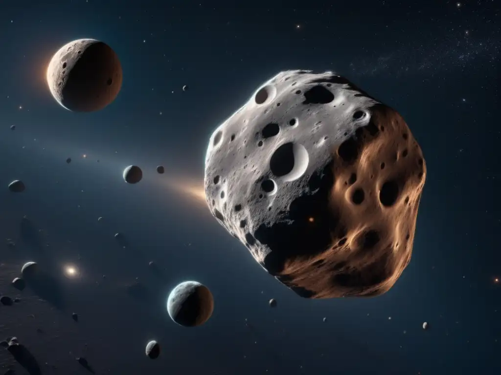 Impacto de marea gravitacional en lunas asteroides con detalles ultradetallados y paisajes distorsionados en el espacio