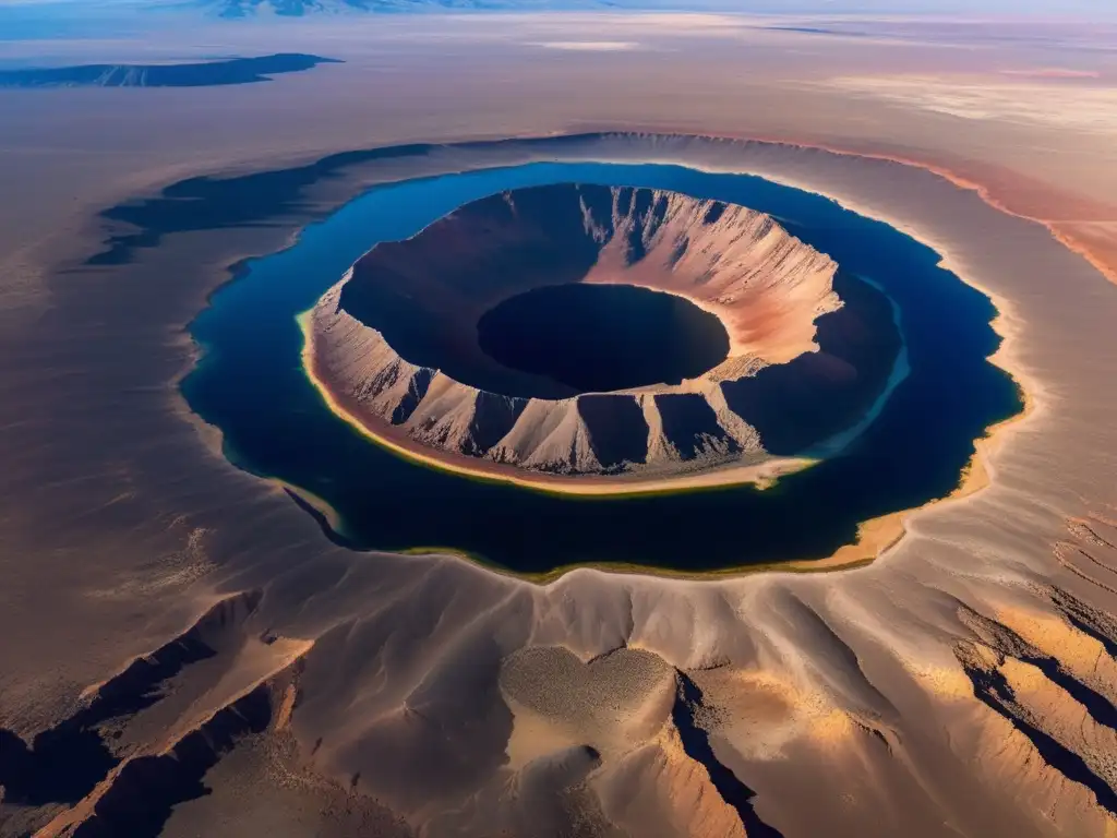 Impacto meteoritos vida tierra: Barringer Crater, vista aérea detallada en Arizona, USA