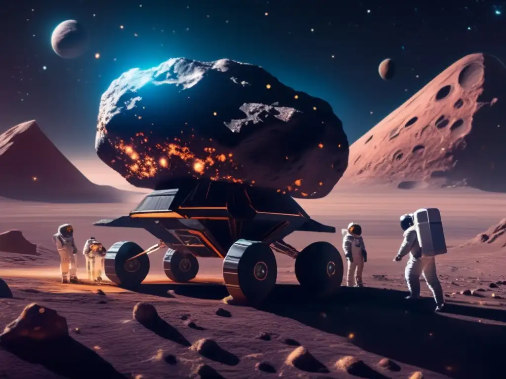 Impacto orgánico en asteroides: equipo científico recolectando muestras en el espacio