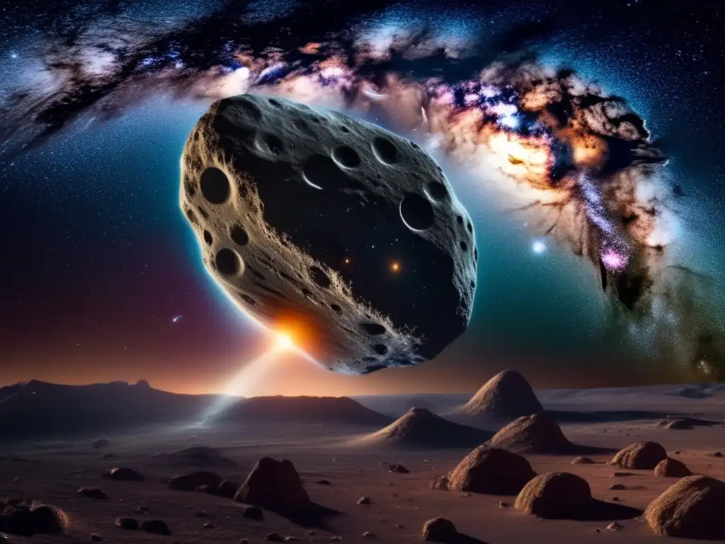 Implicaciones legales colonización asteroides: imagen impresionante de un asteroide colosal en el espacio
