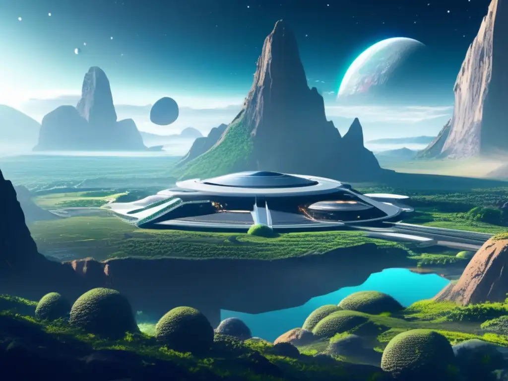 Importancia de los asteroides en la colonización: Imagen impactante de una futurista colonia astral, con detalles exquisitos y elementos autosostenibles