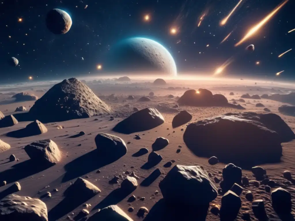 Importancia de los asteroides en el universo: imagen impresionante de campo de asteroides en el espacio profundo, con detalles y colores cautivadores