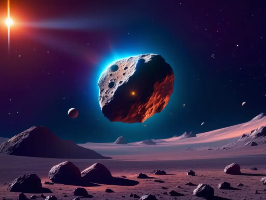 La importancia de los asteroides en la vida humana: vista impresionante de una nave espacial sobre un asteroide en el espacio profundo