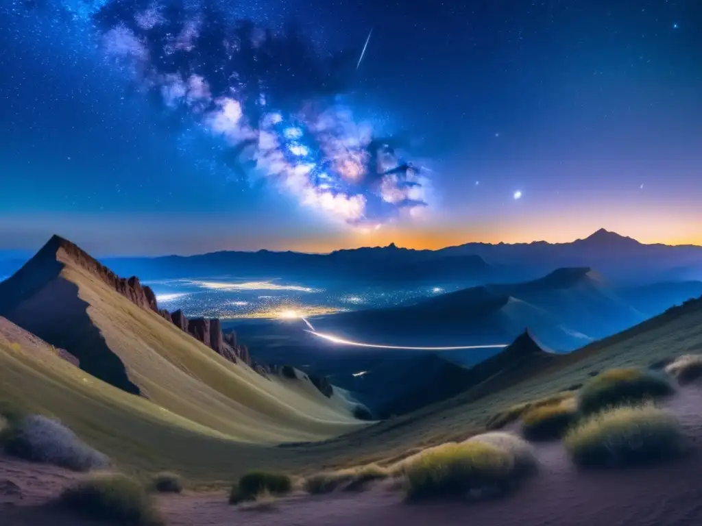 Importancia de los NEOs en la evolución: Imagen impresionante de la noche estrellada con la Vía Láctea y una montaña iluminada