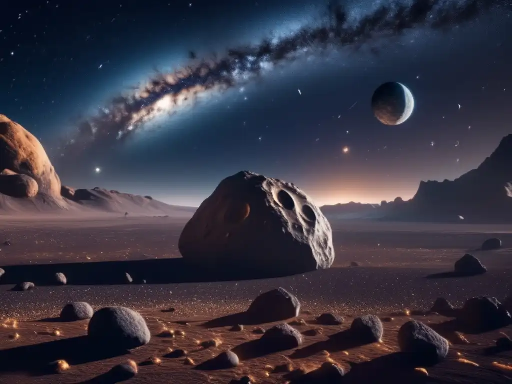 Importancia de los silicatos en astronomía: imagen detallada de asteroide 8k con cielo estrellado, texturas y formaciones minerales