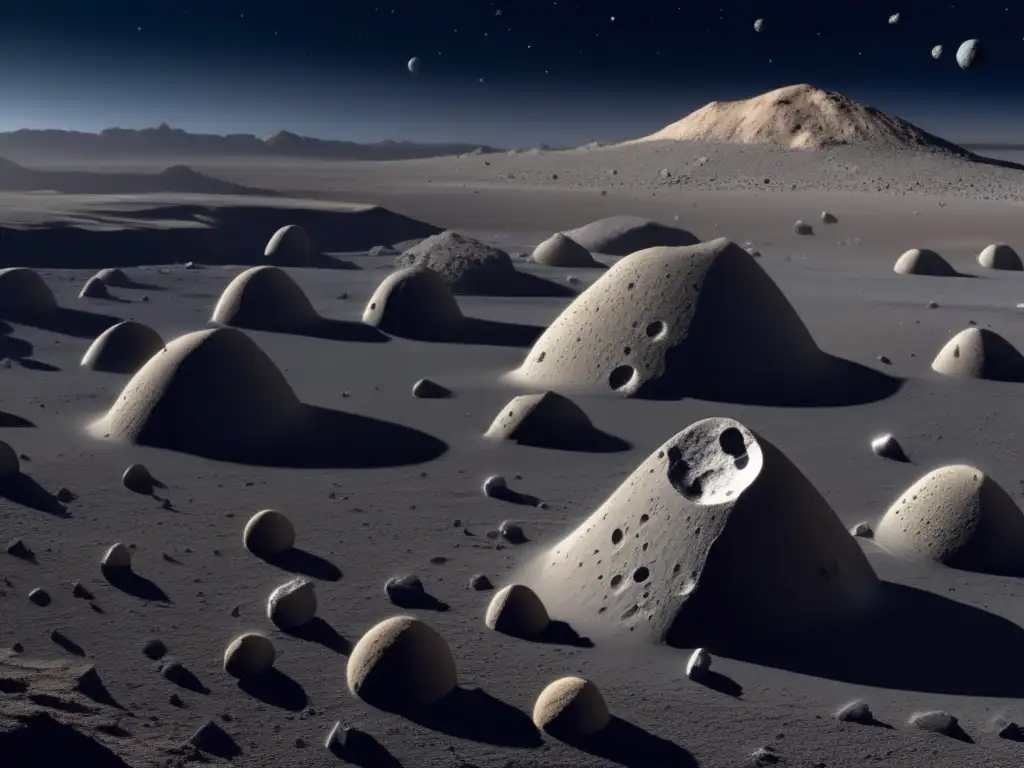 Importancia zonas regolito superficie asteroides: paisaje detallado muestra procesos formación regolito, textura y distribución