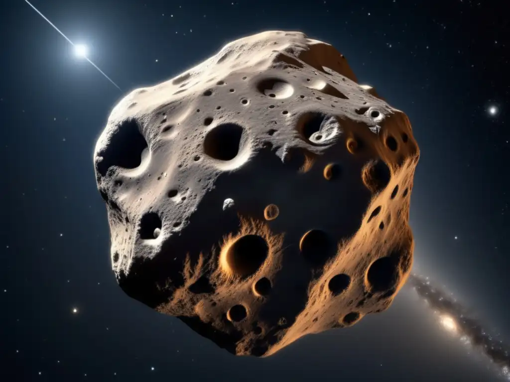 Fotografía impresionante de un asteroide enano flotando en el espacio, con superficie irregular y cráteres