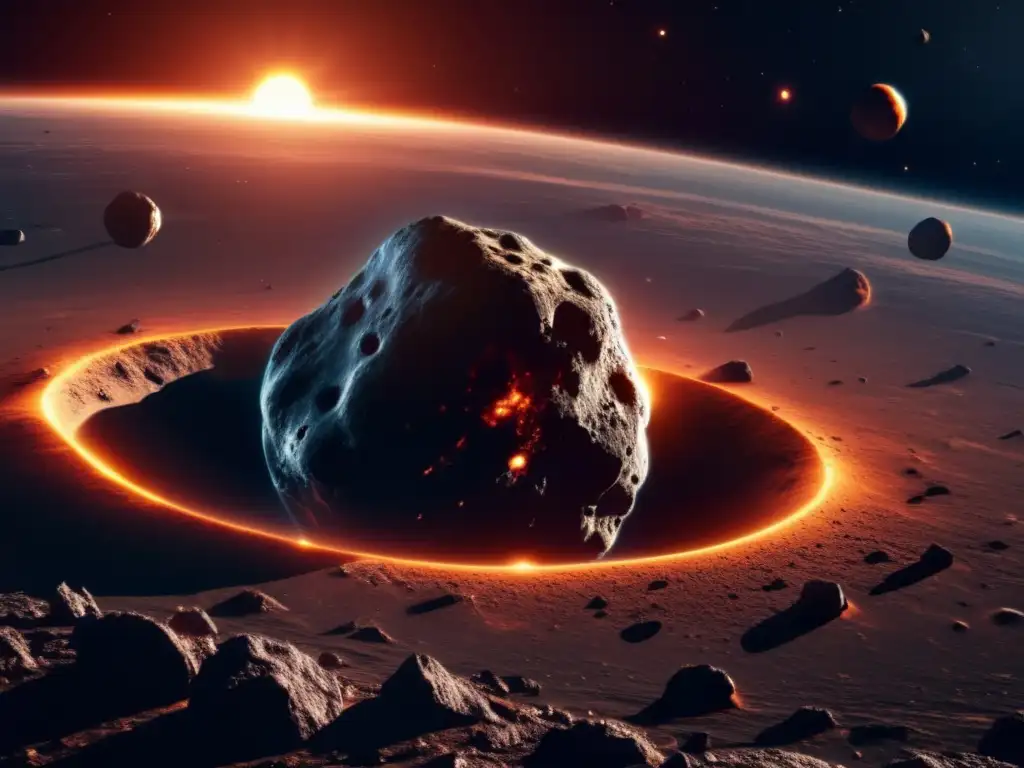 Un impresionante asteroide 8k en el espacio con peligro de colisión de asteroides