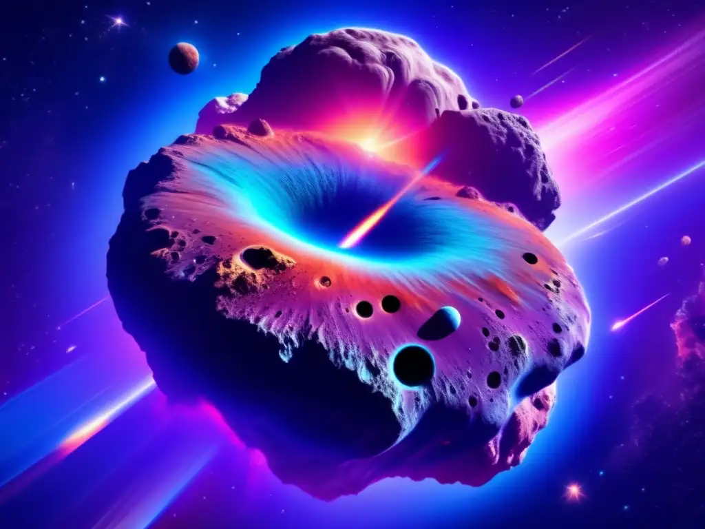 Un impresionante asteroide 8k en el espacio, rodeado por una exquisita nebulosa
