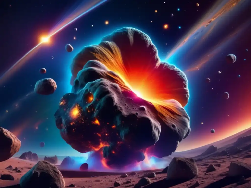 Formación impresionante de asteroides en paisaje cósmico: Papel asteroides búsqueda vida extraterrestre