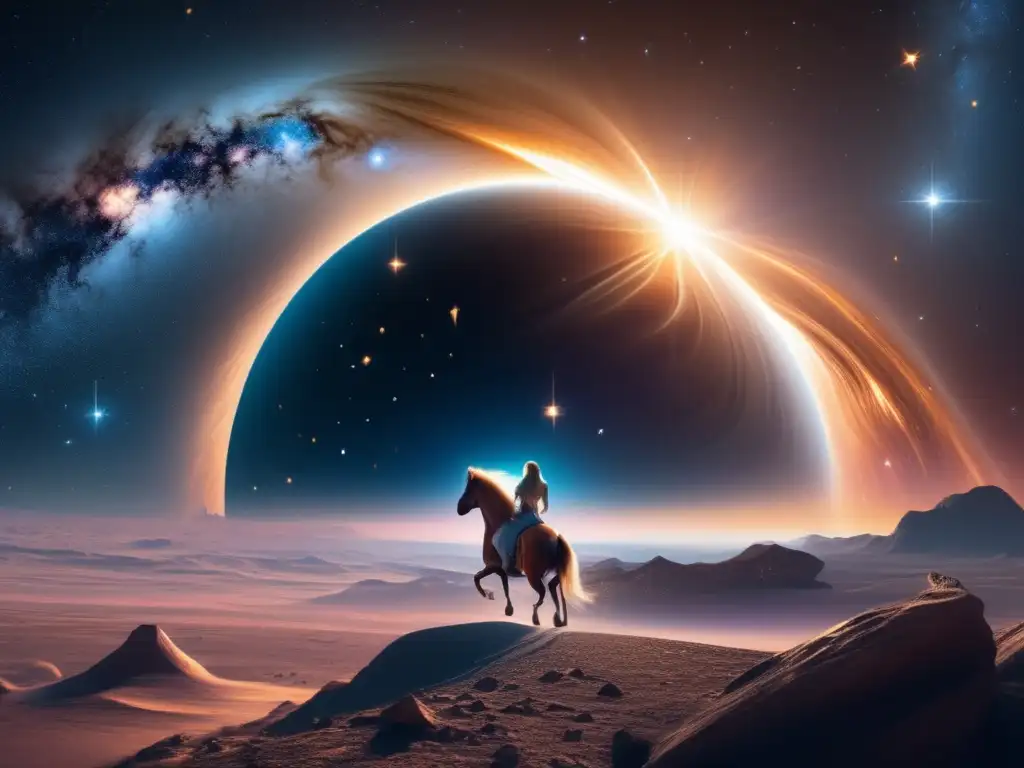 Impresionante escena celestial con colisión de cuerpos celestes y la majestuosidad de un centauro, rodeados de estrellas