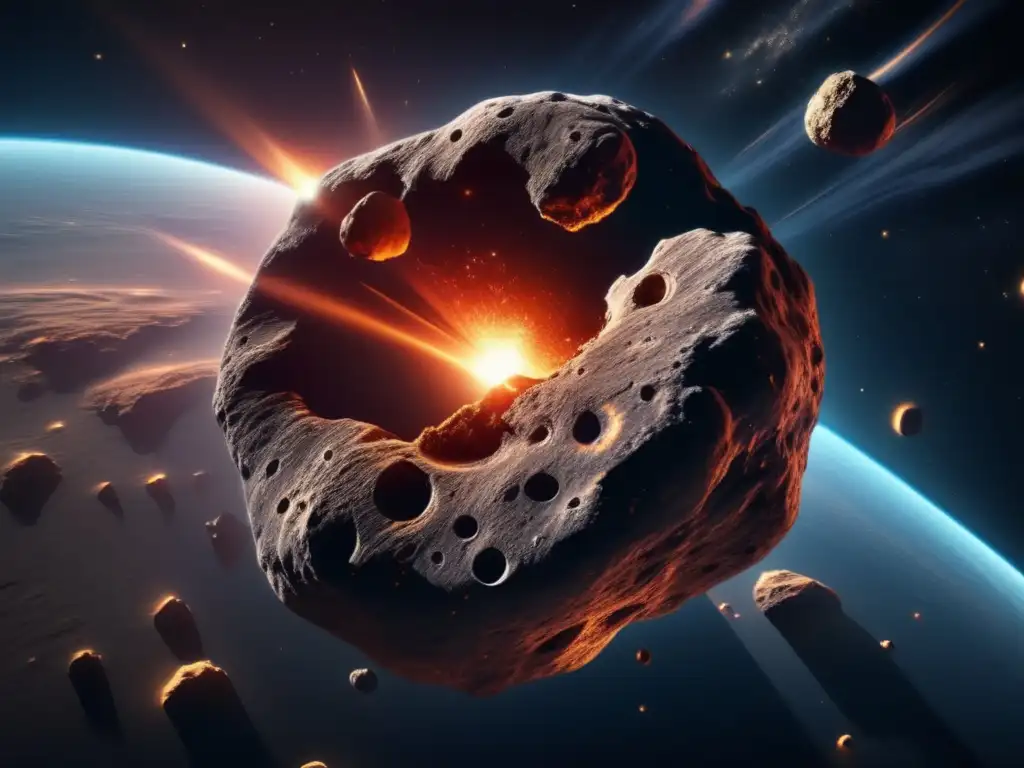 Impresionante imagen 8K de un asteroide en el espacio, revelando su superficie rugosa y detalles intrincados