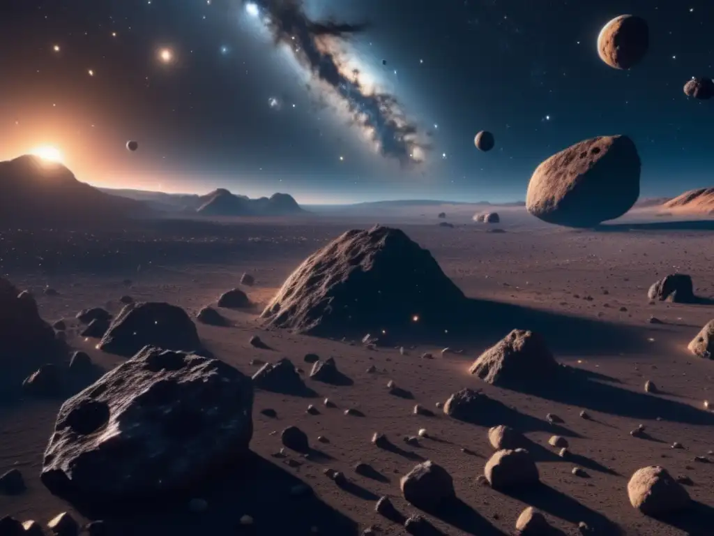 Impresionante imagen 8k de asteroides cósmicos en campo infinito
