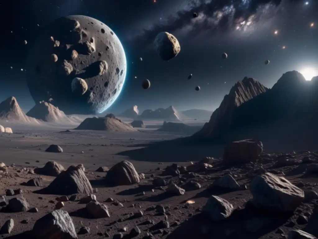 Impresionante imagen 8K de asteroides en el espacio: ¡Aprende sobre minería de asteroides interactiva!