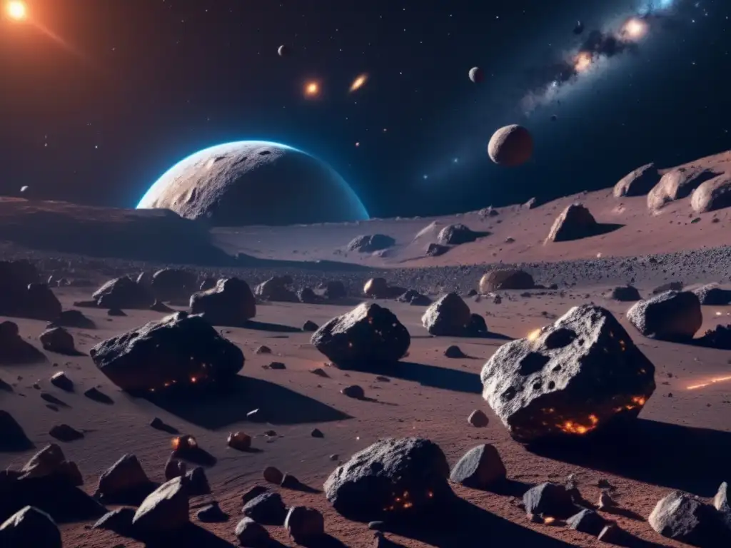 Impresionante imagen 8k de un campo de asteroides iluminado por una estrella cercana