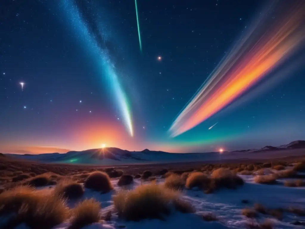 Impresionante imagen nocturna con cometas brillantes en el cielo - Diferencias entre asteroides y cometas