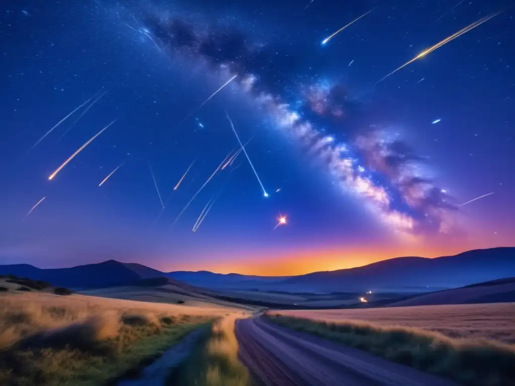 Increíble imagen 8k de lluvia de meteoritos en el campo: Relación Troyanos lluvias meteoritos tierra