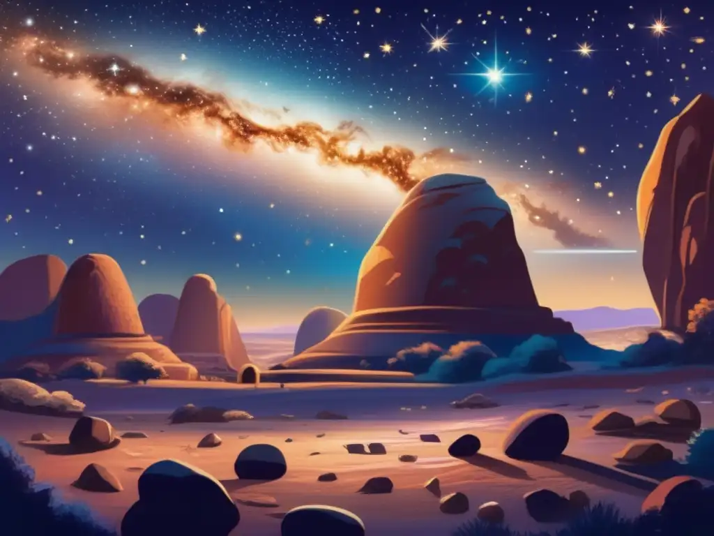 Influencia artística de los asteroides: fascinante imagen de un cielo nocturno estrellado y pinturas rupestres vibrantes