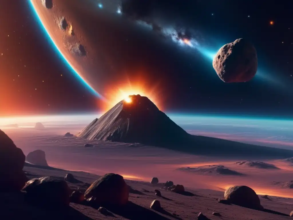 Influencia asteroides en cráteres terrestres: imagen cinemática impresionante del espacio con asteroide