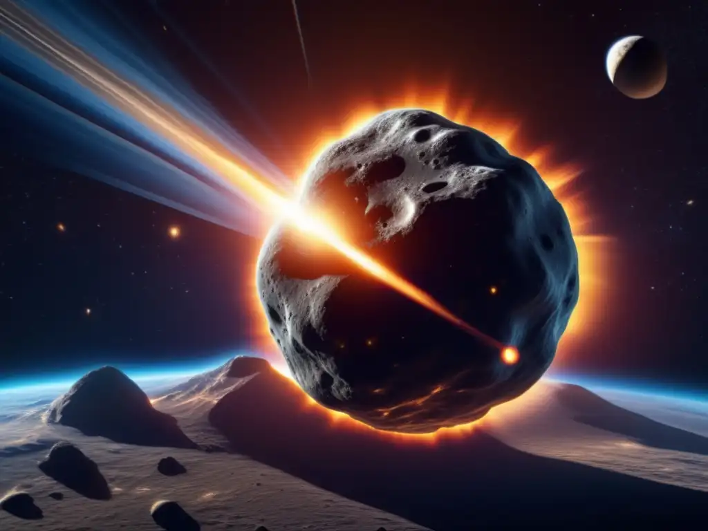 Influencia asteroides cuerpos celestes: Asteroide 8k ilumina cráteres, bordes y peligro