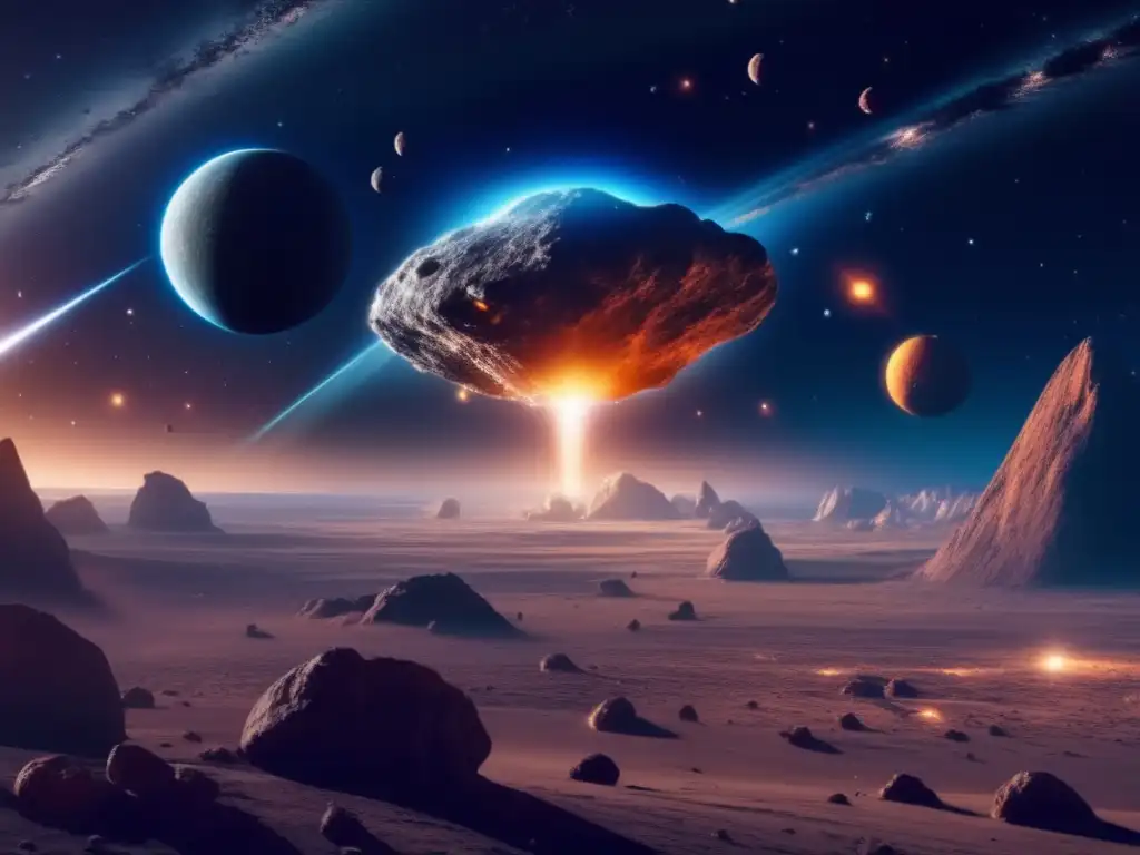Influencia de asteroides en cuerpos celestes deslumbrante imagen cinemática de la danza gravitacional en el cosmos