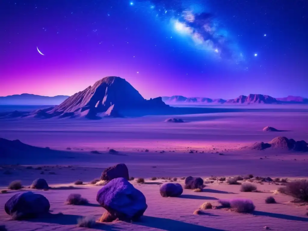 Influencia asteroides en cultura pop: noche estrellada con asteroide iluminado