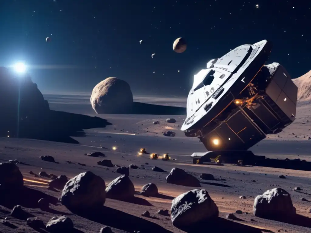 Influencia asteroides en política exterior: minas, estaciones espaciales y robots extraen recursos en impresionante imagen futurista