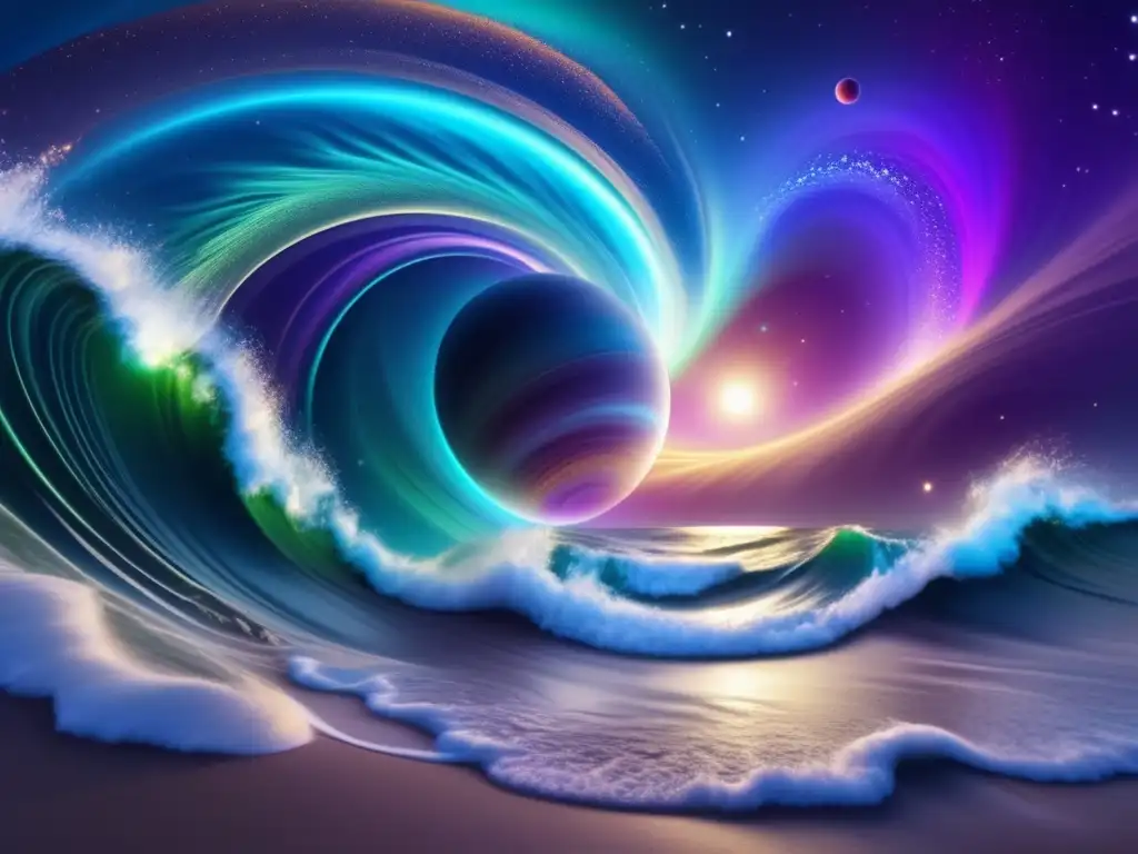 Influencia de mareas cósmicas: imagen asombrosa de ondas cósmicas con colores vibrantes y la belleza de la influencia de la gravedad