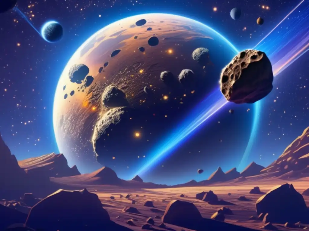 Influencia de los mitos modernos sobre asteroides: noche estrellada, asteroide en colisión con la Tierra, colores vibrantes, impacto potencial