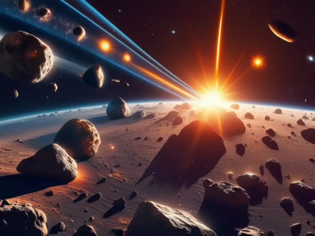 Influencia del Sol en órbitas asteroides: imagen ultradetallada 8k que muestra el efecto solar en trayectorias asteroidales