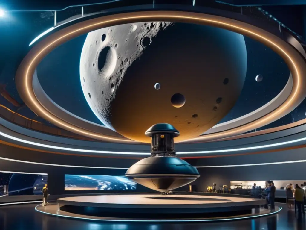 Influencia de tránsitos y ocultaciones en cinematografía espacial: Set futurista con asteroides, brazo robótico y equipo de artistas