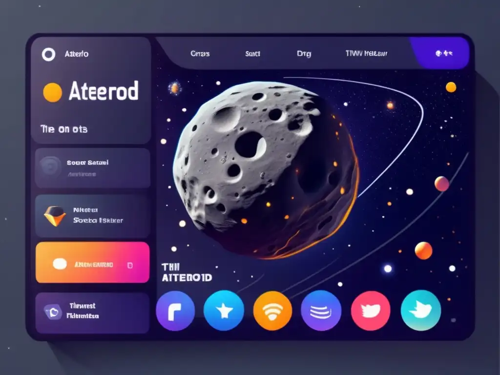 Interfaz moderna de plataforma de medios sociales mostrando un asteroide en el espacio - Comunicación en medios sociales asteroides