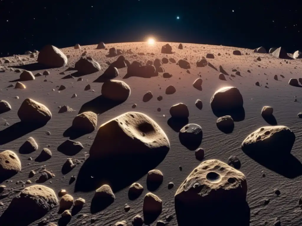 Tratados internacionales sobre asteroides: Deslumbrante imagen de asteroides en el espacio, con texturas, colores y formaciones geológicas únicas