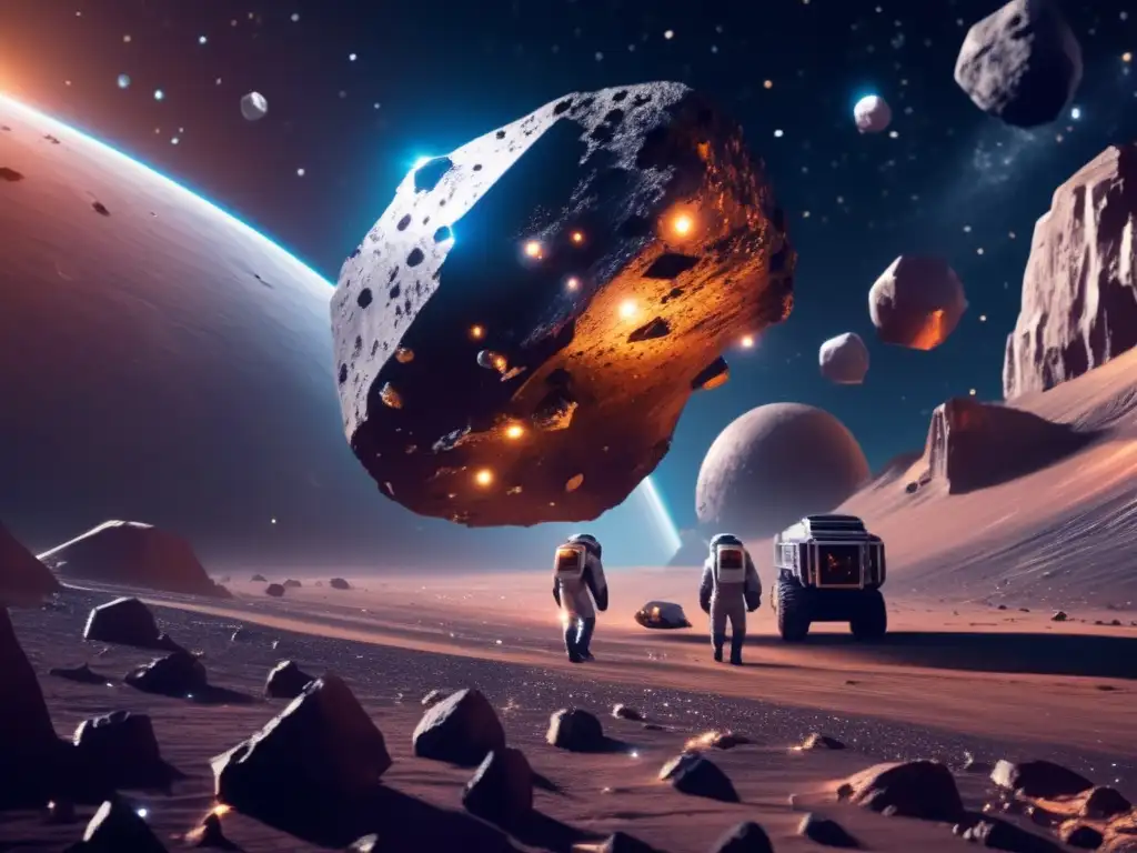 Tratados internacionales sobre asteroides: Futuro minero espacial de alta definición con asteroides ricos en minerales y astronautas en acción