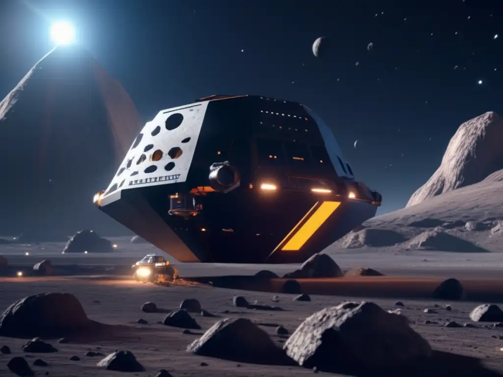 Juego de minería espacial con asteroides: Operación futurista de extracción de recursos en un asteroide