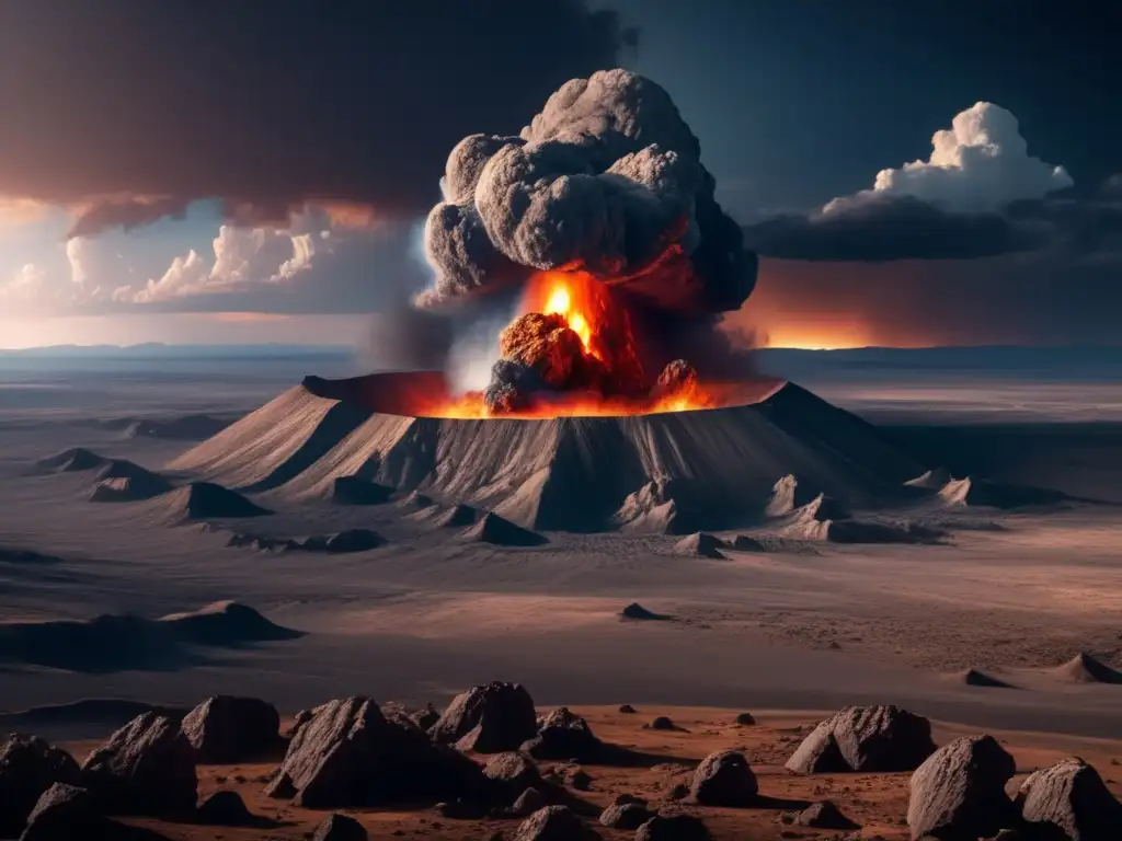 Lecciones aprendidas del impacto de asteroides: Cráter gigante, paisaje desolado y cielo oscuro